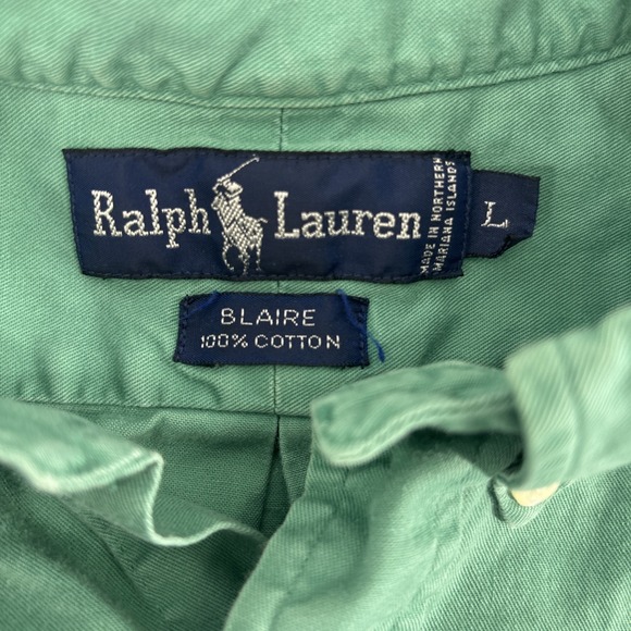Ralph Lauren Men's Button Up Size Large Blaire Dark Kelly Green Purple Pony Logo - Picture 3 of 5